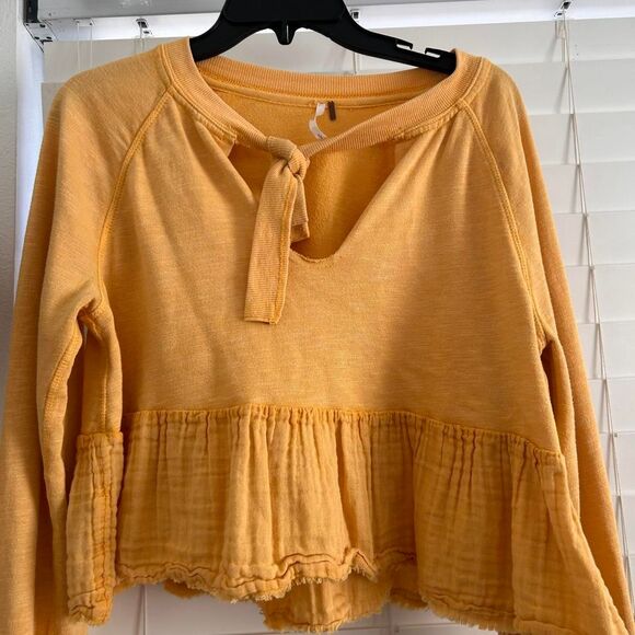 Free People Sweet Jane Yellow Cropped Pullover Top – Indie Romantic Boho small - Picture 4 of 7